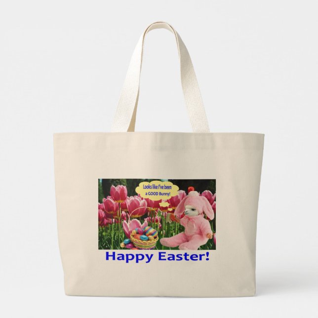 jumbo tote.  Happy Easter.  alpaca/bunny Large Tote Bag (Back)