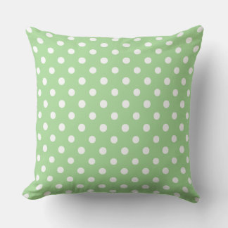Jumbo White Polka Dots on Apple Green Throw Pillow