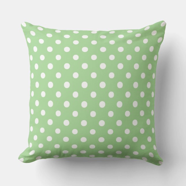 Jumbo White Polka Dots on Apple Green Throw Pillow (Front)