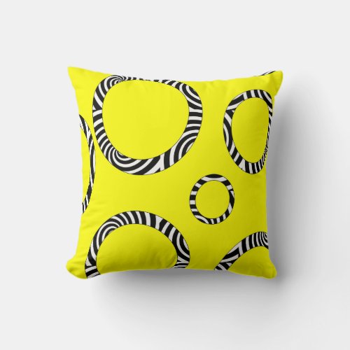 Jumbo Yellow Black White Striped Circles Pillow