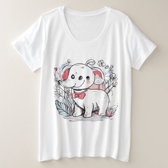 "Jumbo's Joyful Juggling Act: The Friendly Elephan Plus Size T-Shirt (Design Front)