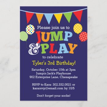 Jump And Play Balloons Invitation (navy Blue) by modernmaryella at Zazzle