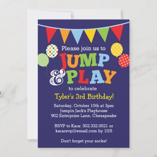 Jump and Play Balloons Invitation Navy Blue