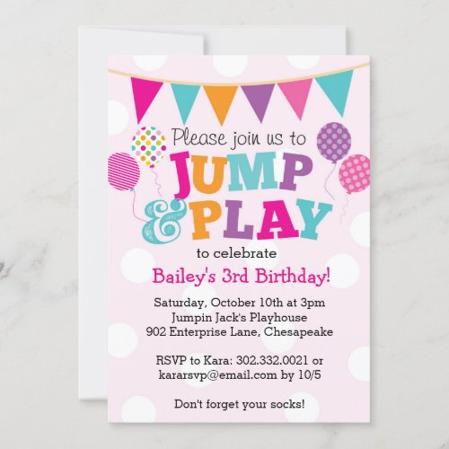 Jump and Play Balloons Invitation Pink  Purple