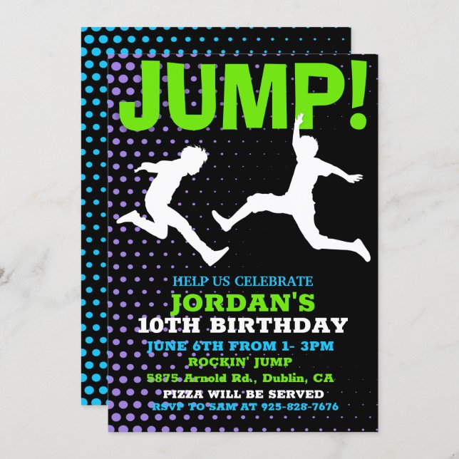 Jump and Play Bounce Birthday Invitation (Front/Back)