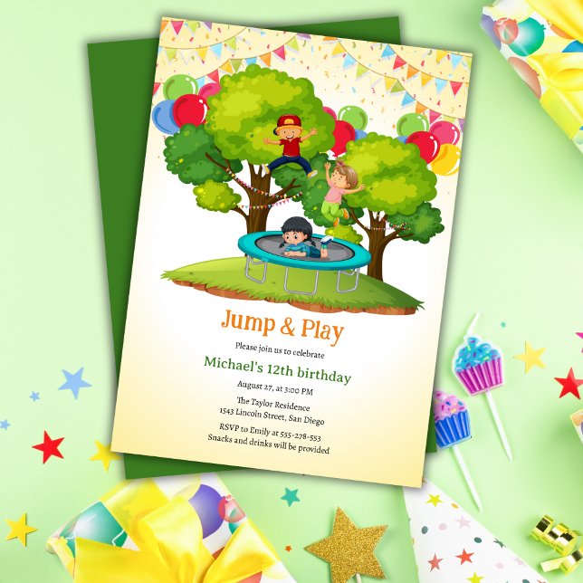 Jump And Play Kids Trampoline Birthday Party Invitation (Creator Uploaded)