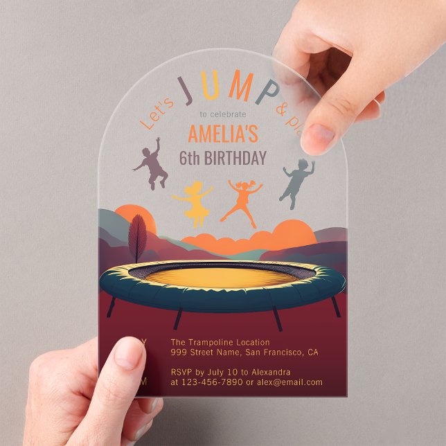 Jump and Play Trampoline Kid Birthday Party Arch  Acrylic Invitations (Creator Uploaded)