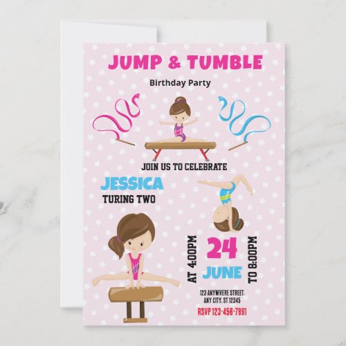 Jump and Tumble Gymnastics Birthday Invitation