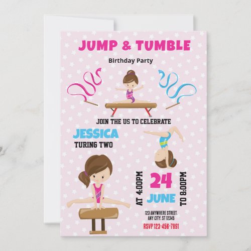 Jump and Tumble Gymnastics Birthday Invitation