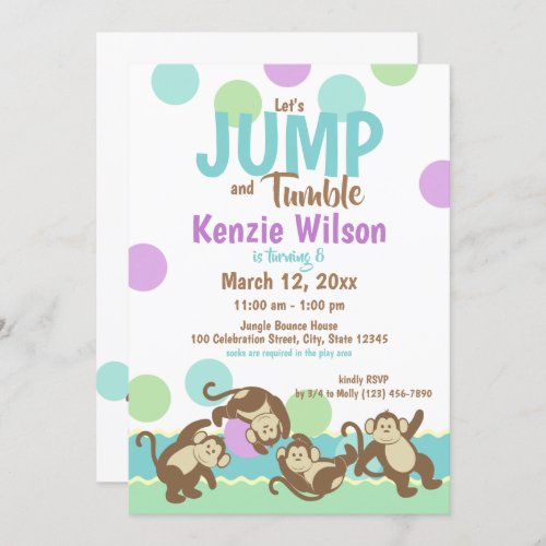 Jump and Tumble Monkey Birthday Party Invitation