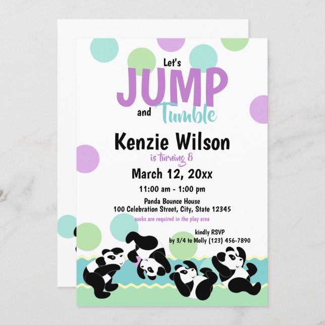 Jump and Tumble Pandas Birthday Party Invitation (Front/Back)