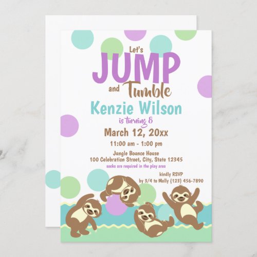 Jump and Tumble Sloths Birthday Party Invitation