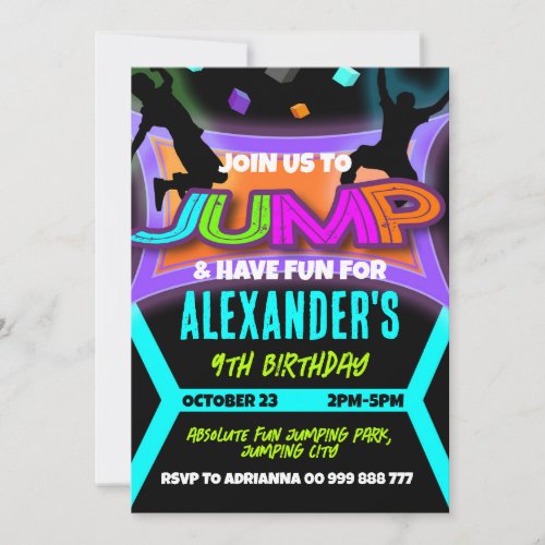 Jump Birthday Bounce House Trampoline Park Boy Invitation