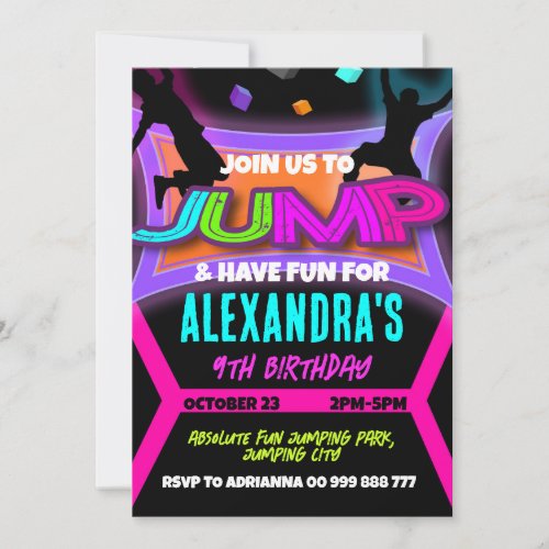 Jump Birthday Bounce House Trampoline Park Girl Invitation