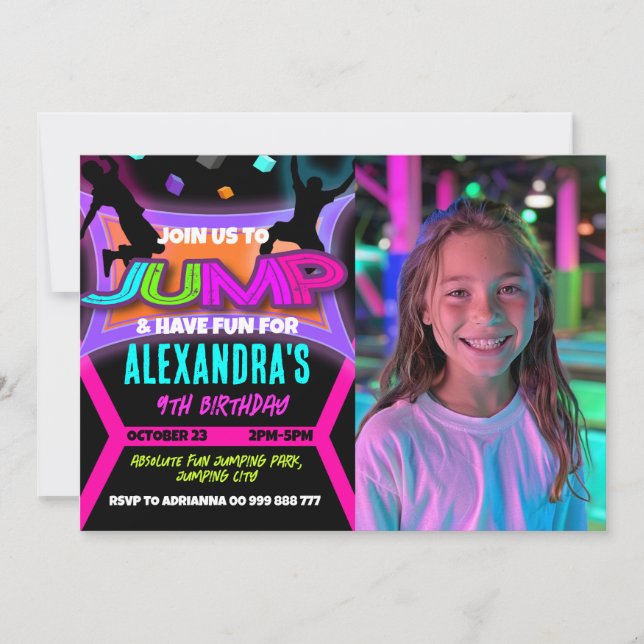 Jump Birthday Bounce House Trampoline Park Photo Invitation (Front)