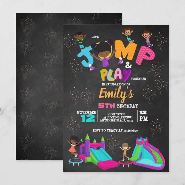 Jump Birthday  Bounce Trampoline Colorful  Invitation (Front/Back)