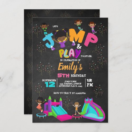 Jump Birthday  Bounce Trampoline Colorful  Invitation