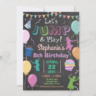 Jump Birthday Chalkboard Kid Trampoline Party Invitation