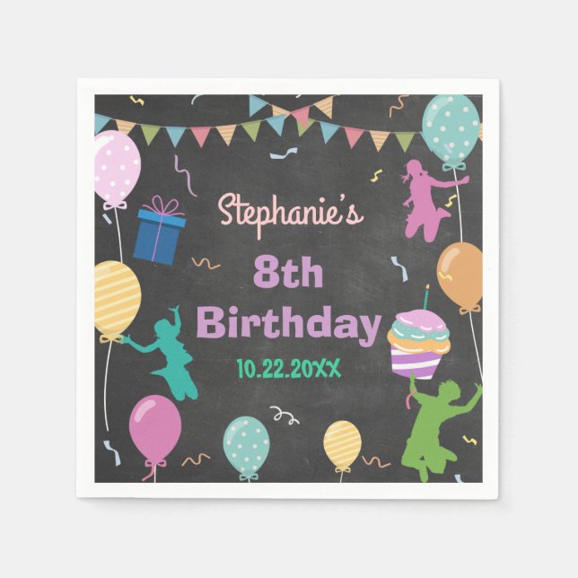 Jump Birthday Chalkboard Kid Trampoline Party Napkins (Front)
