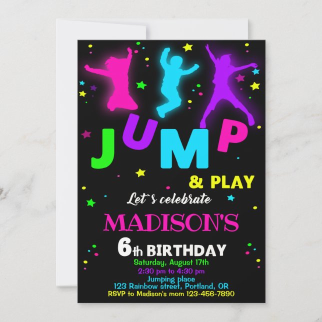 Jump birthday invitation Bounce trampoline invite (Front)