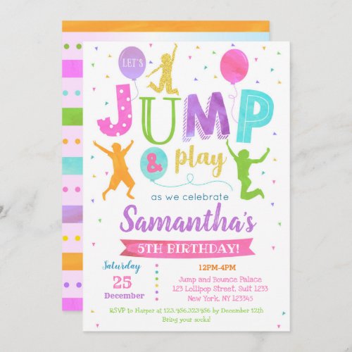Jump Birthday Invitation Bounce Trampoline Party 