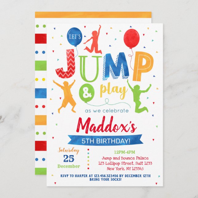 Jump Birthday Invitation Bounce Trampoline Party  (Front/Back)