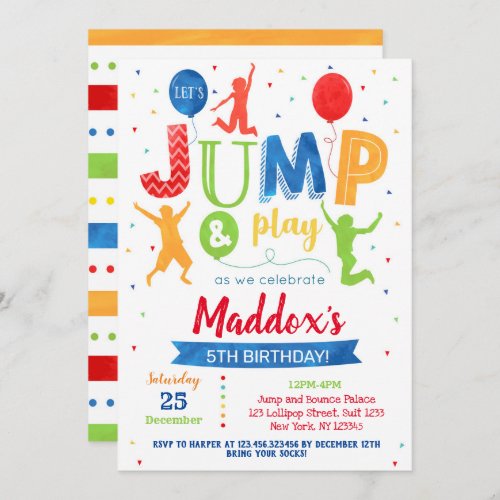 Jump Birthday Invitation Bounce Trampoline Party 