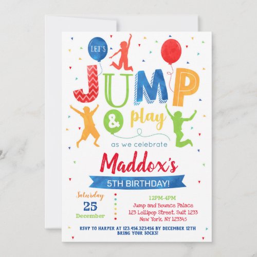 Jump Birthday Invitation Bounce Trampoline Party 