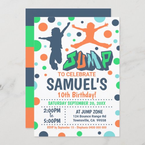 Jump Birthday Invitation Boy Jump Trampoline