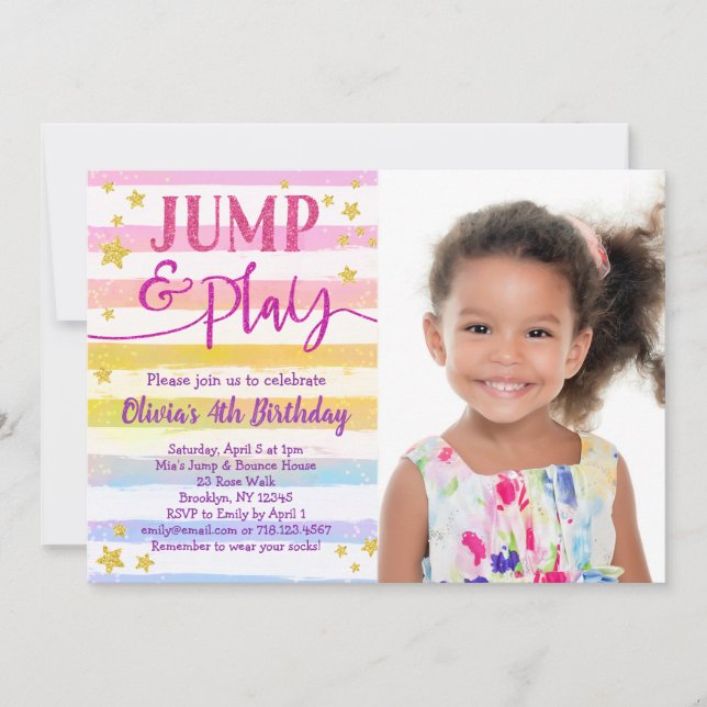 Jump Birthday Invitation for Girls Bounce Party (Front)