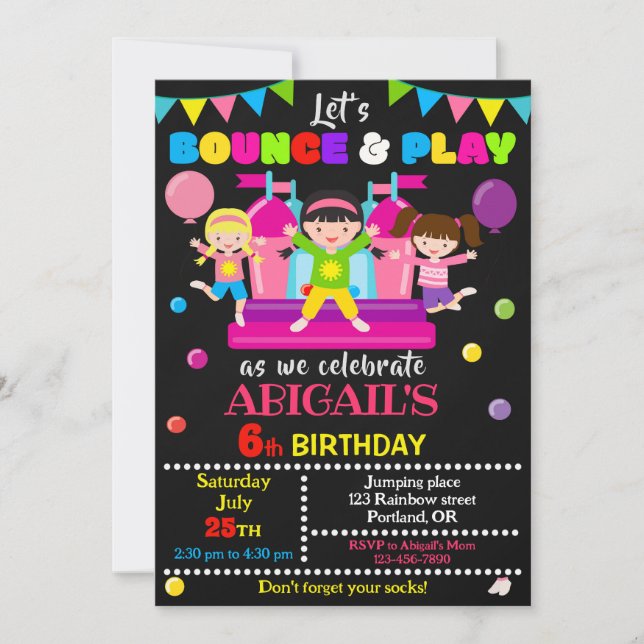 Jump birthday invitation Girl bounce house invite (Front)