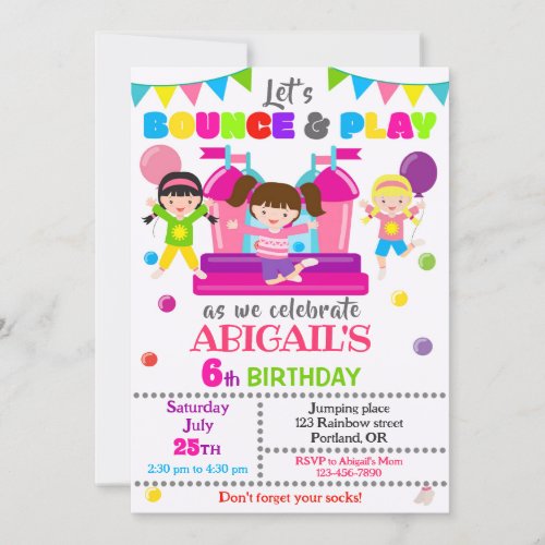 Jump birthday invitation Girl bounce house invite