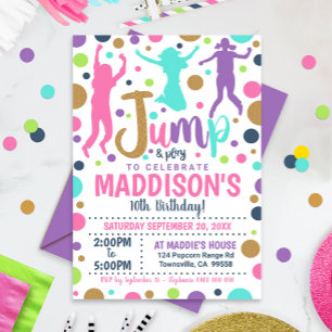 Jump Birthday Invitation Girl Jump Trampoline