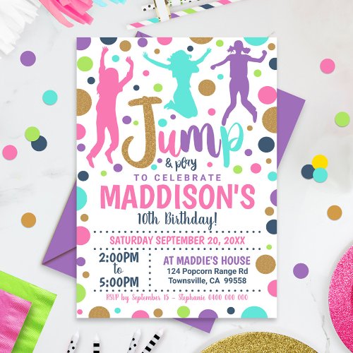 Jump Birthday Invitation Girl Jump Trampoline