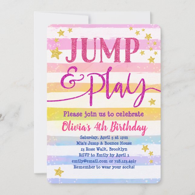 Jump Birthday Invitation Girls Jump & Play Party (Front)