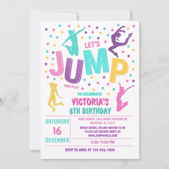 Jump Birthday Invitation, Jump Invite, Trampoline  Invitation (Front)