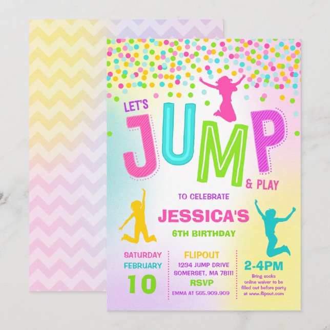 Jump Birthday Invitation Jump Trampoline Party (Front/Back)