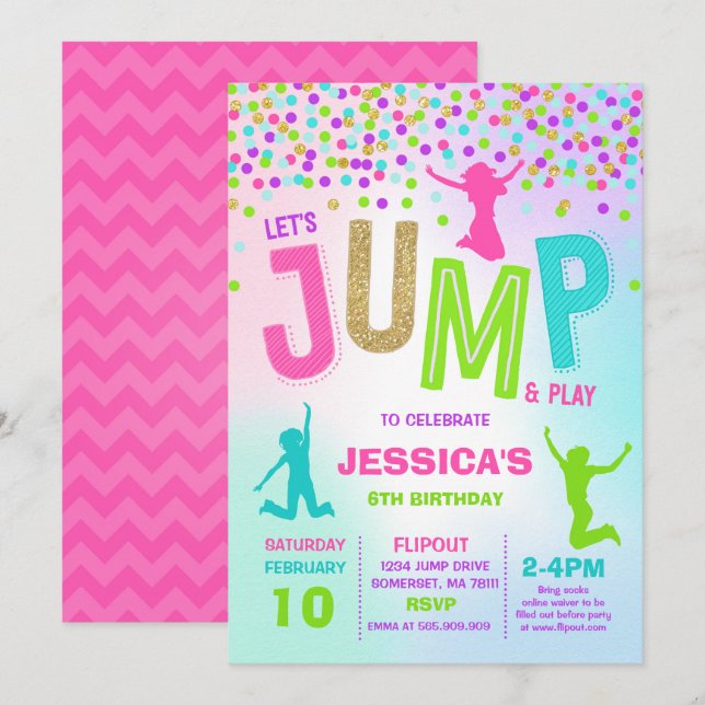 Jump Birthday Invitation Jump Trampoline Party (Front/Back)