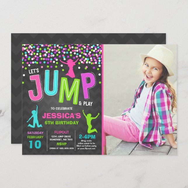 Jump Birthday Invitation Jump Trampoline Party (Front/Back)
