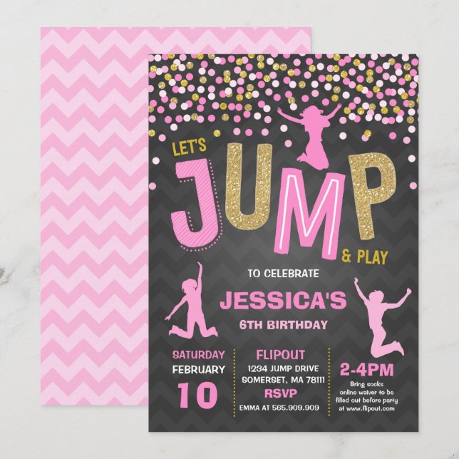 Jump Birthday Invitation Jump Trampoline Party (Front/Back)