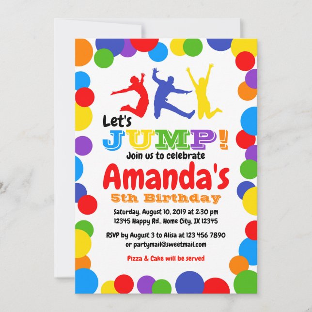 Jump birthday invitation rainbow birthday (Front)