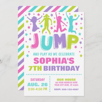 Jump Birthday Invitation  Trampoline Bounce House  Invitation by PuggyPrints at Zazzle