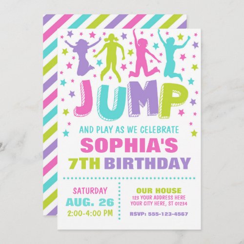 Jump Birthday Invitation Trampoline Bounce House  Invitation