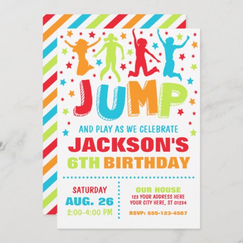 Jump Birthday Invitation Trampoline Bounce House  Invitation