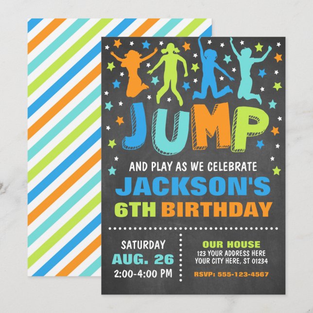 Jump Birthday Invitation, Trampoline Bounce House  Invitation (Front/Back)