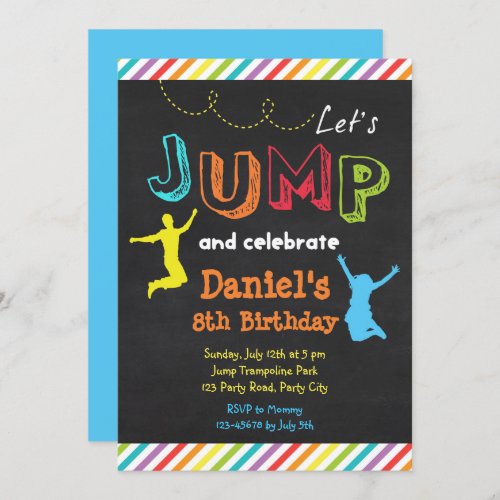 Jump Birthday Invitations Chalkboard Rainbow