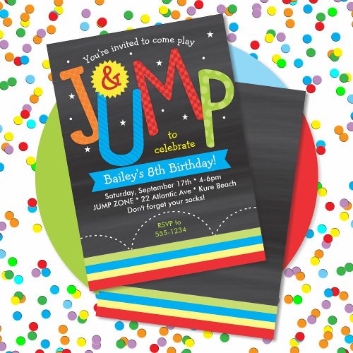Jump Birthday Party Colorful Chalkboard Invitation