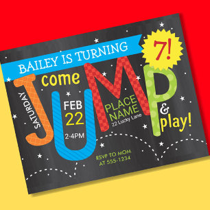 Jump Birthday Party Colors on Chalk Budget Invite