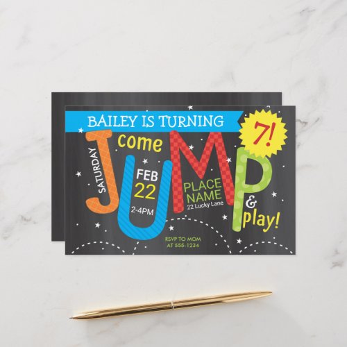 Jump Birthday Party Colors on Chalk Budget Invite