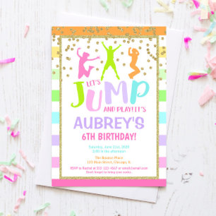 Jump birthday party girl, trampoline party invitation